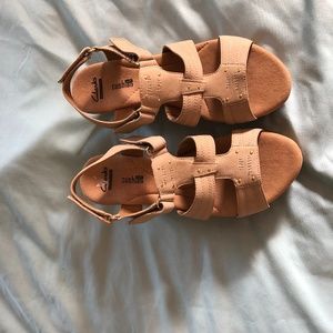 New Clarks  Taupe Wedge Sandals US 7 1/2 size